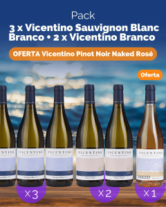 L6P5 - 3x Vicentino Sauv. Blanc Branco + 2x Colheita Branco (OFERTA 1 garrafa Vicentino Pinot Noir Naked Rosé)