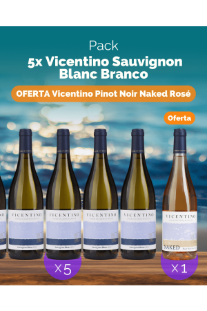 L6P5 - 5x Vicentino Sauvignon Blanc Branco (OFERTA 1 garrafa Vicentino Pinot Noir Naked Rosé)